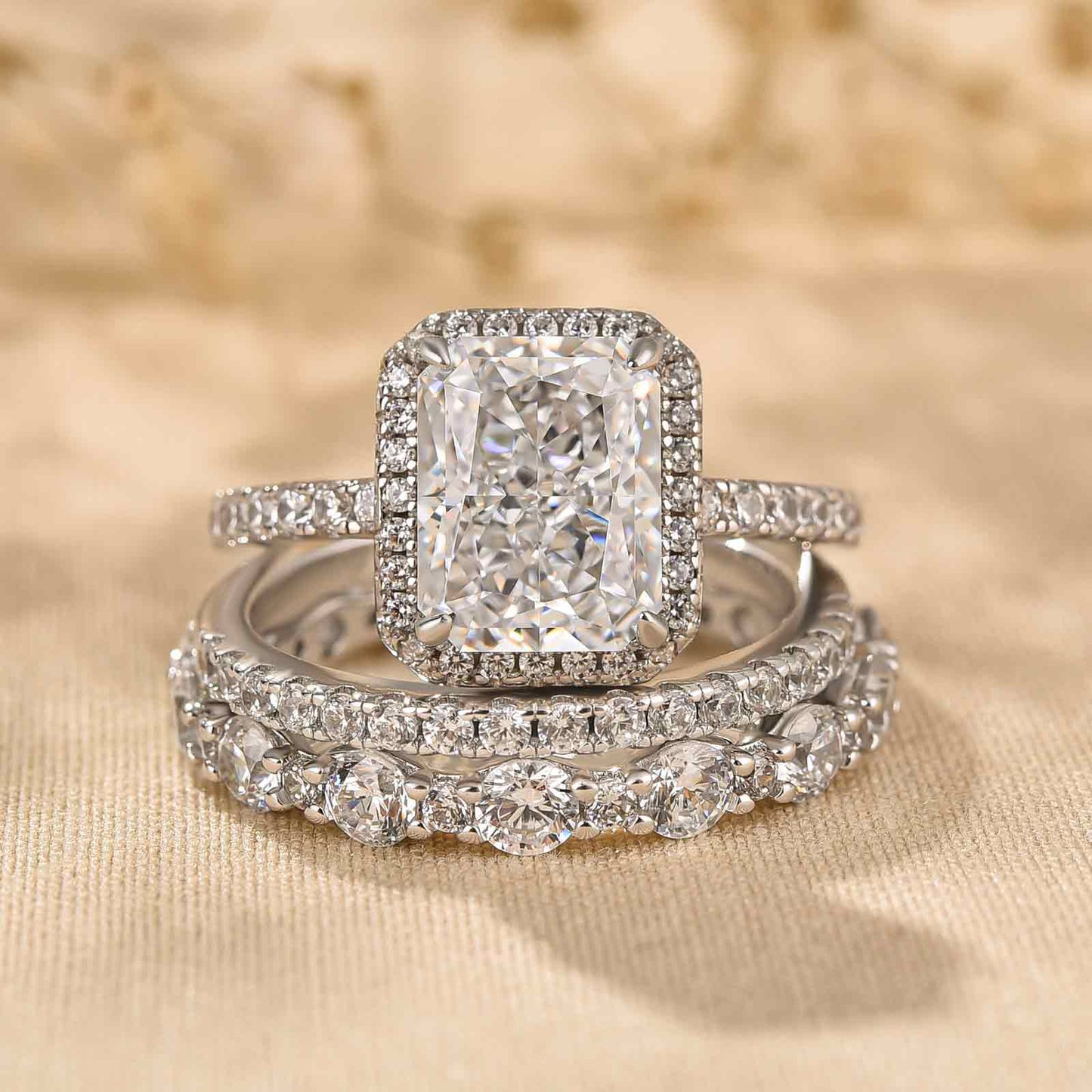 3.0Ct Radiant Halo Wedding Set - 925 Silver White Gold