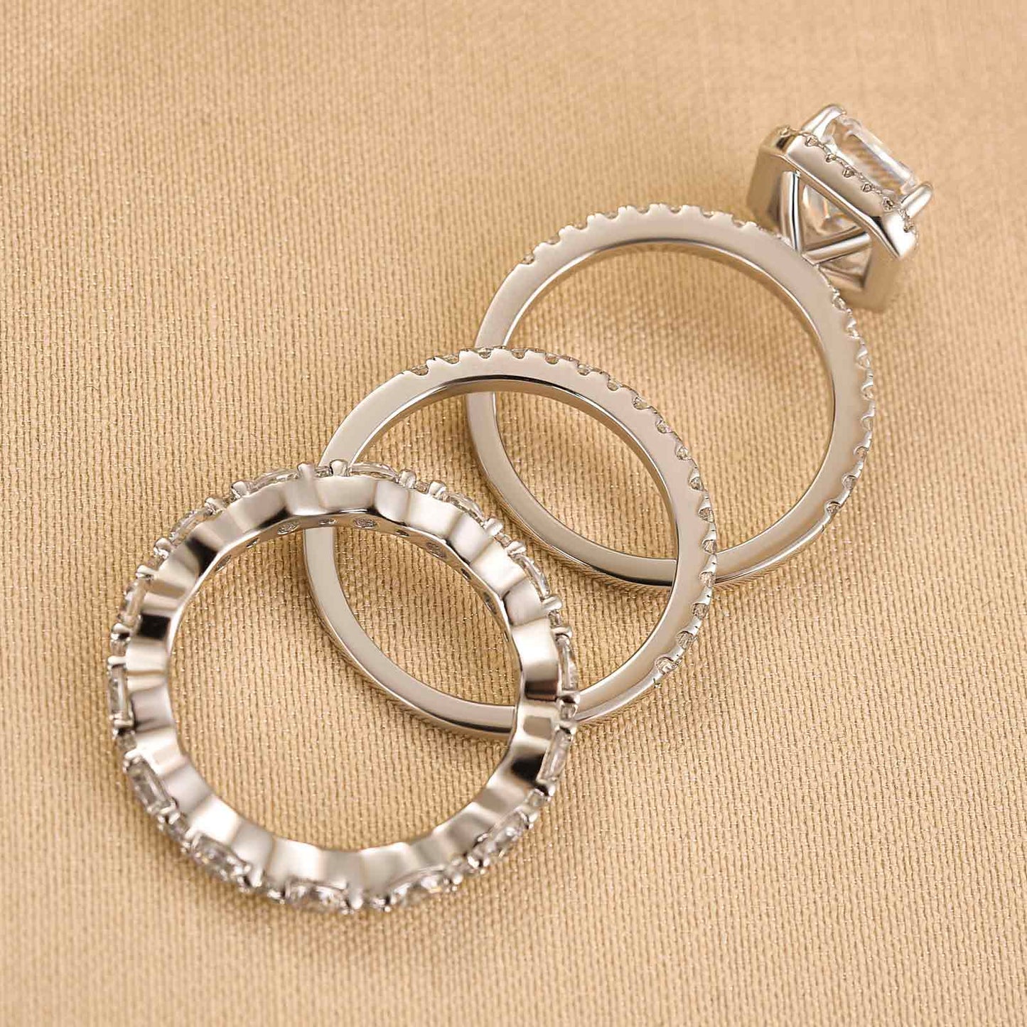3.0Ct Radiant Halo Wedding Set - 925 Silver White Gold