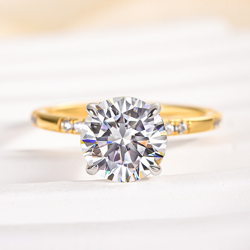 2Ct Two-Tone Moissanite Ring - 8mm Timeless Gold