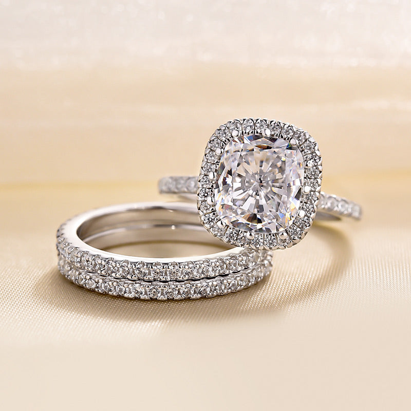 3.0ct Cushion Cut 3PC Wedding Set - White Gold