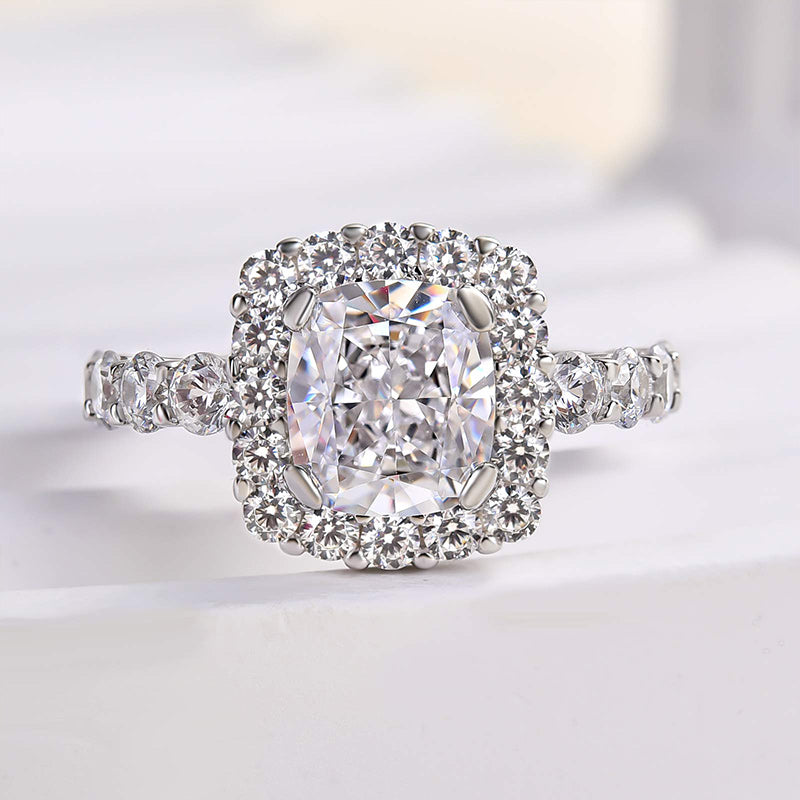 2.5Ct Cushion Halo Engagement Ring - 925 Silver 18K Gold