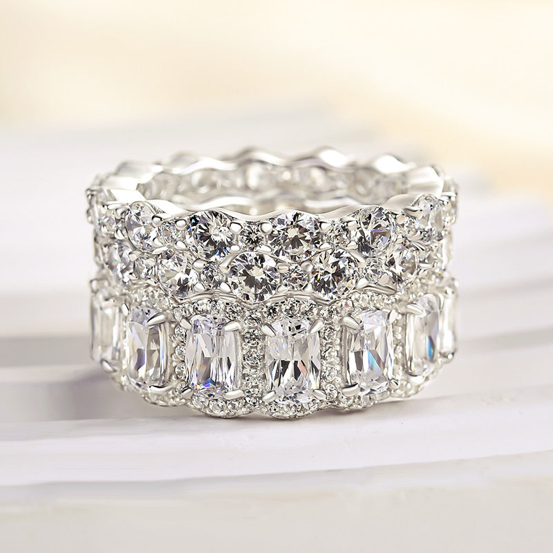 9.0 Carat Simulated Diamond Wedding Band Set in 18K White Gold Plated Silver