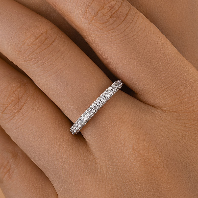 Alianza de boda con diamantes simulados de 0,135 ct, plata de ley con doble baño de oro