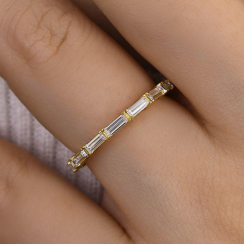 925 Silver Gold Plated 2ct Emerald Cut Diamond Band