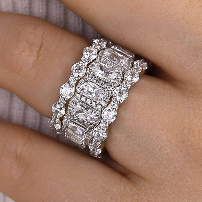 9.0 Carat Simulated Diamond Wedding Band Set in 18K White Gold Plated Silver
