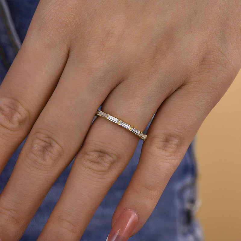 925 Silver Gold Plated 2ct Emerald Cut Diamond Band