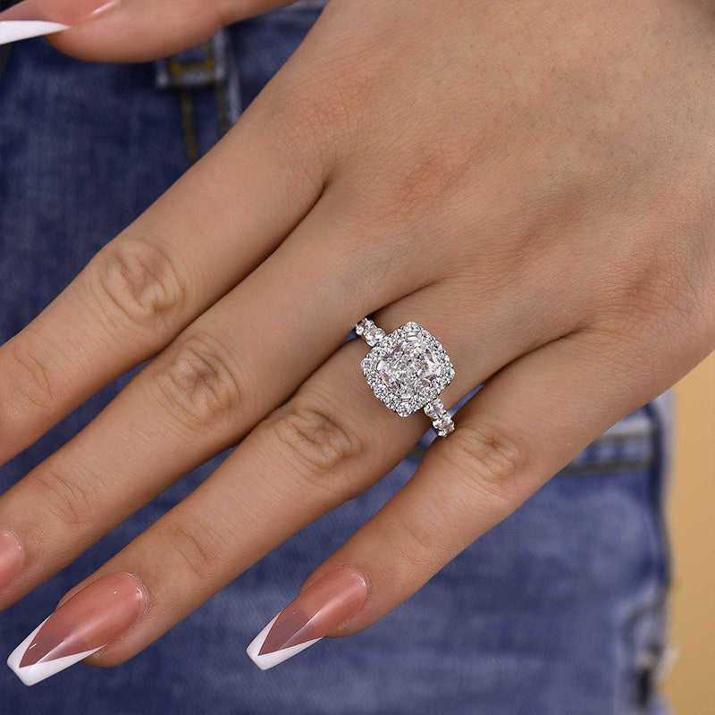 2.5Ct Cushion Halo Engagement Ring - 925 Silver 18K Gold