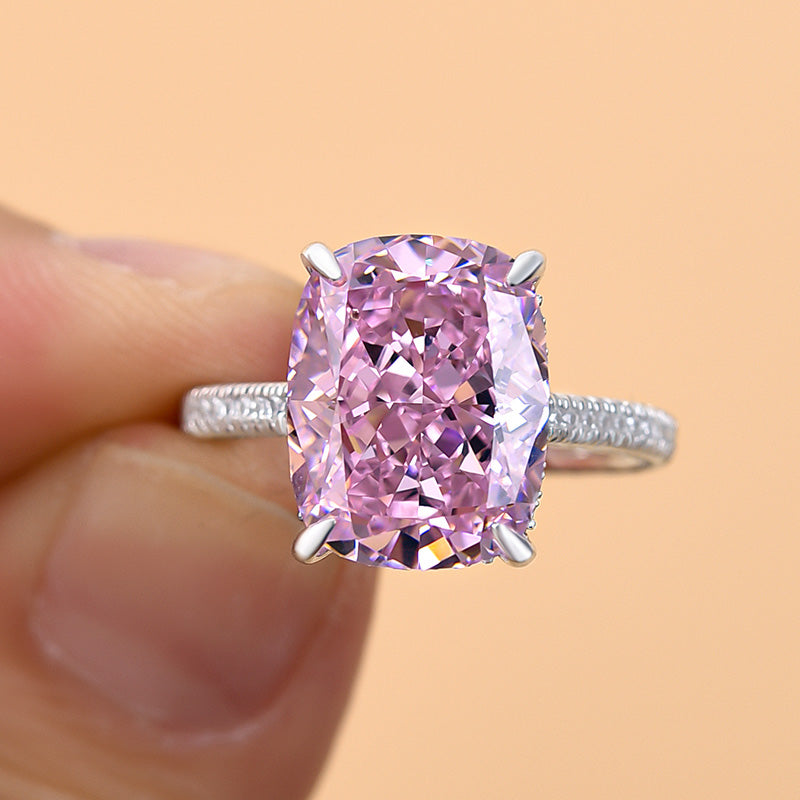 8Ct Pink Cushion Cut Engagement Ring 925 Silver White Gold