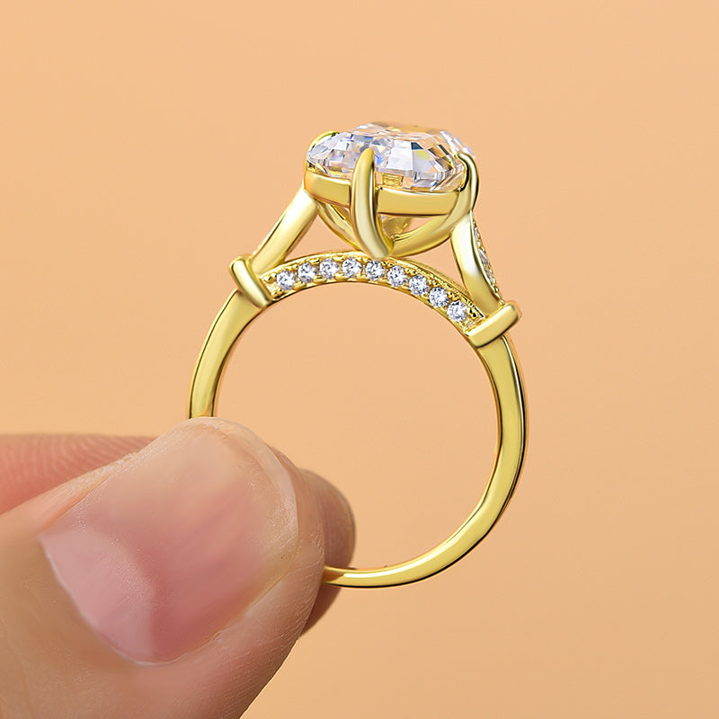 55CT Emerald Cut Engagement Ring 925 Silver 18K Yellow Gold Plated