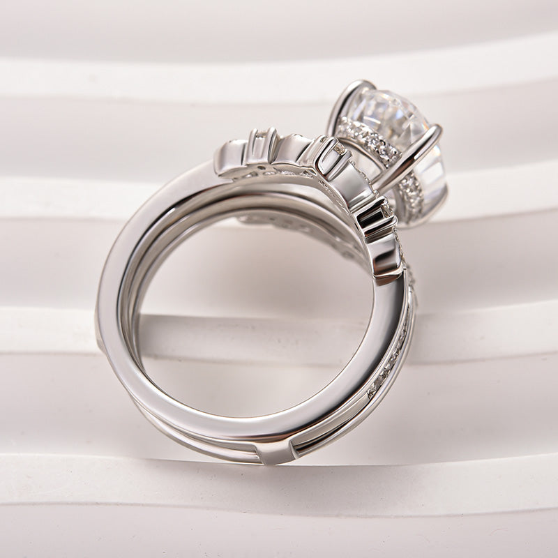 4Ct Oval Moissanite Wedding Set - Platinum Plated Stackable