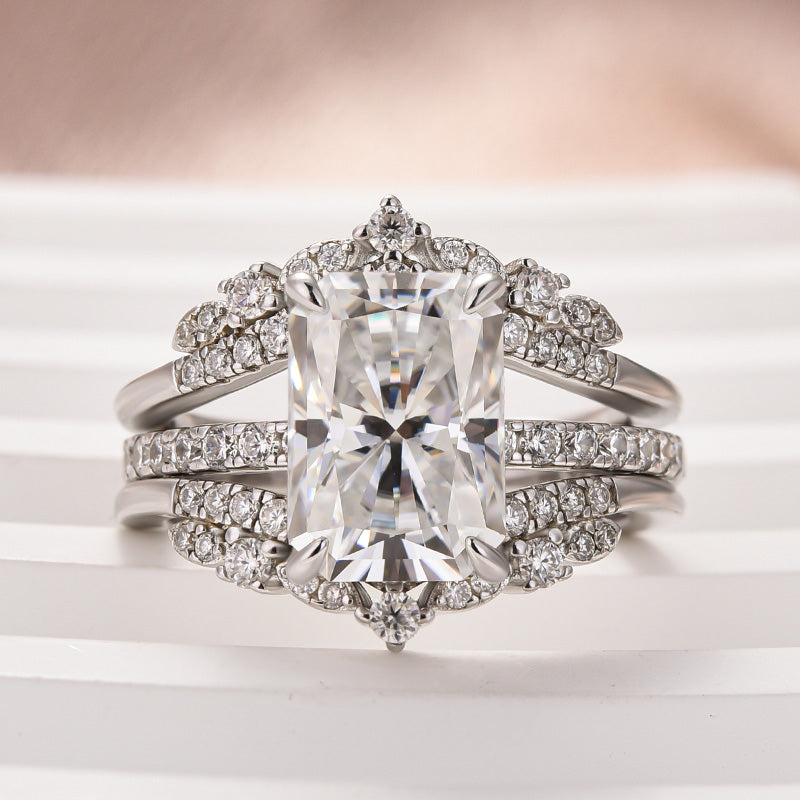 3.5CT Radiant Cut Moissanite Wedding Ring Set – 925 Silver Platinum Plated