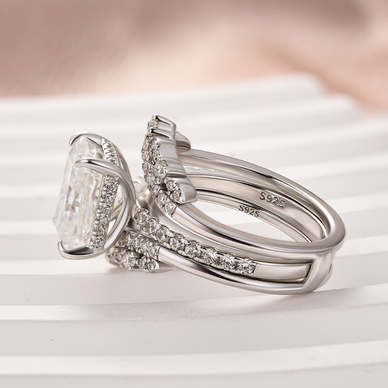 3.5CT Radiant Cut Moissanite Wedding Ring Set – 925 Silver Platinum Plated