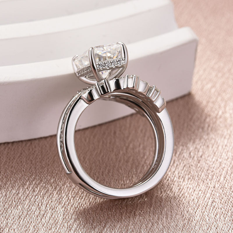 3.5CT Radiant Cut Moissanite Wedding Ring Set – 925 Silver Platinum Plated