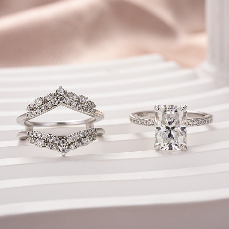 3.5CT Radiant Cut Moissanite Wedding Ring Set – 925 Silver Platinum Plated