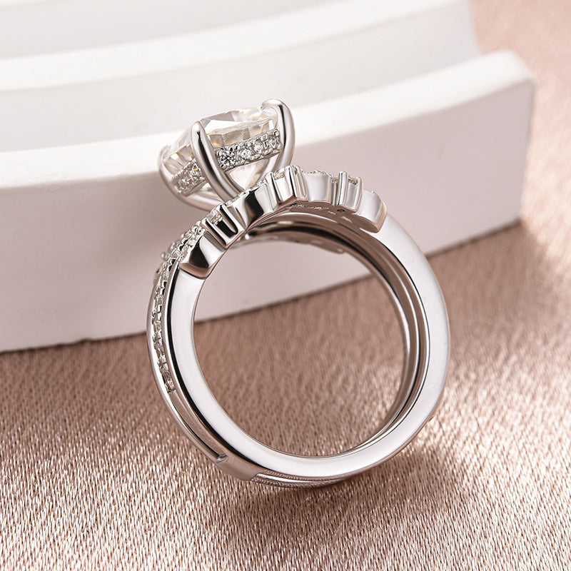 3Ct Cushion Moissanite Wedding Set - Stackable White Gold Band