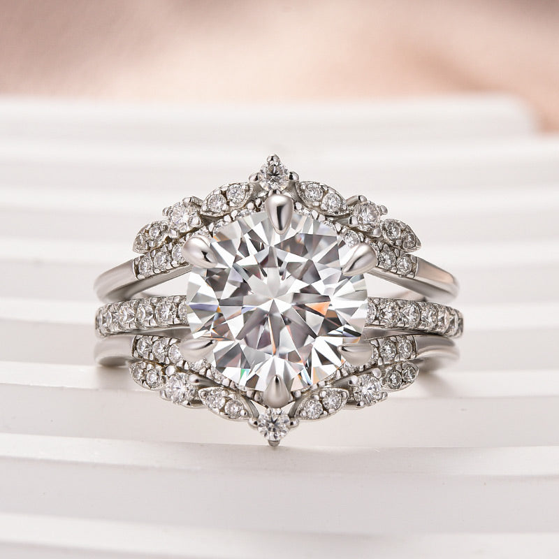 3.0CT Moissanite Round Cut Wedding Ring Set – 925 Silver Platinum Plated