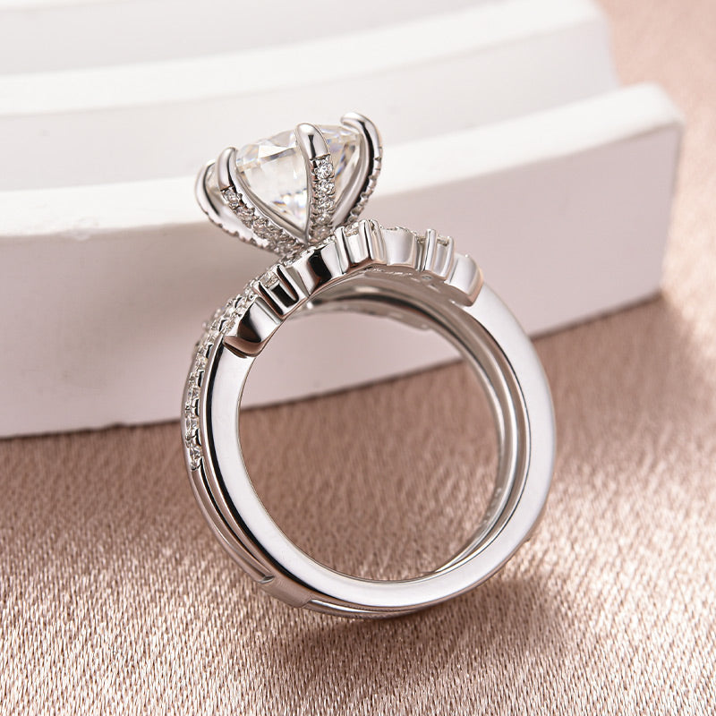 3.0CT Moissanite Round Cut Wedding Ring Set – 925 Silver Platinum Plated