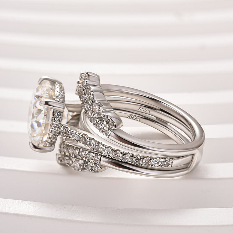 4Ct Round Moissanite Ring Set - Platinum Stackable Band