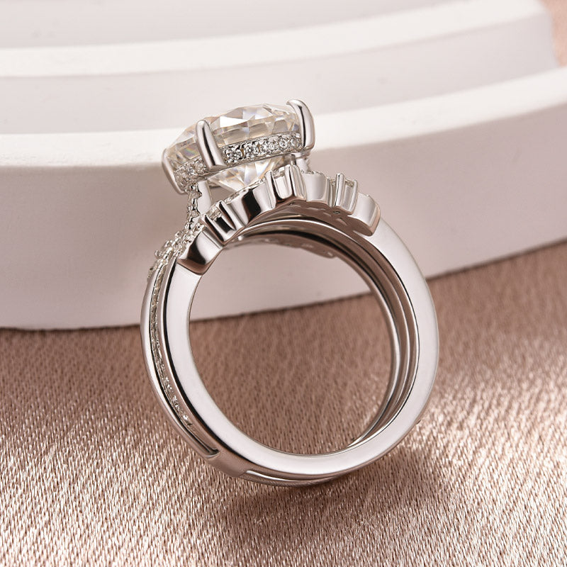 4Ct Round Moissanite Ring Set - Platinum Stackable Band
