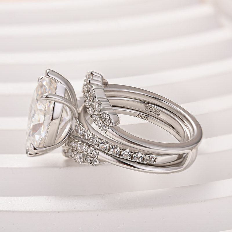 4Ct Marquise Moissanite Ring Set - Stackable White Gold