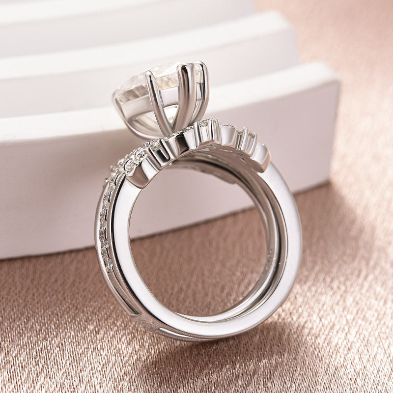 4Ct Marquise Moissanite Ring Set - Stackable White Gold