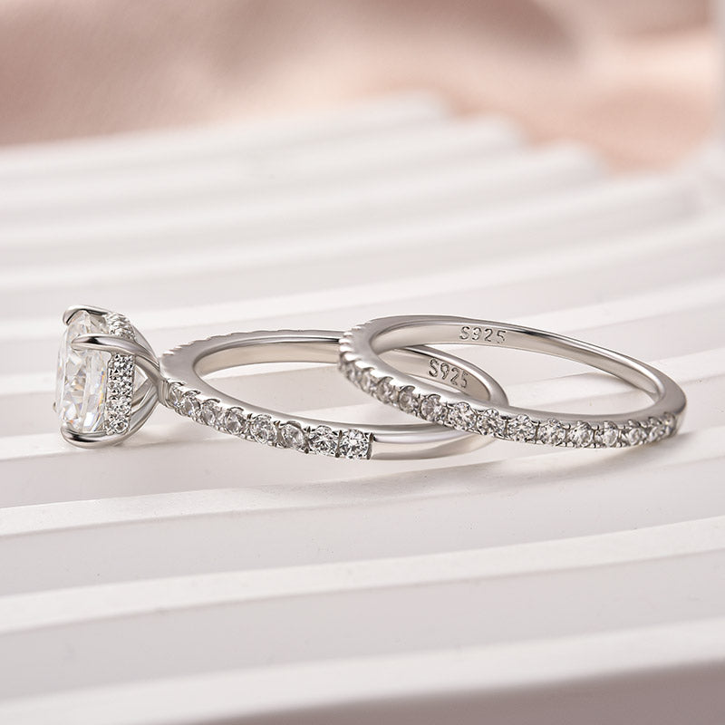 2Ct Square Cushion Moissanite Set - Half Halo White Gold