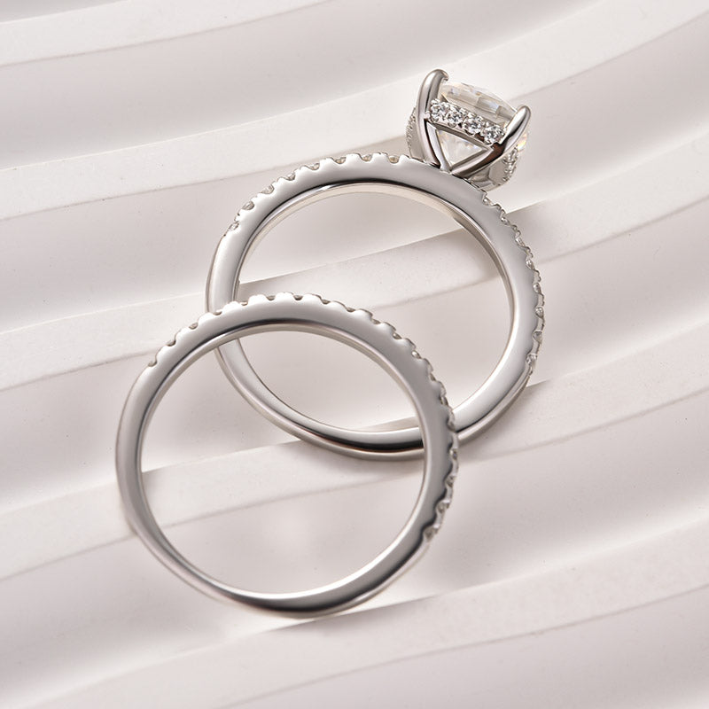 2Ct Square Cushion Moissanite Set - Half Halo White Gold