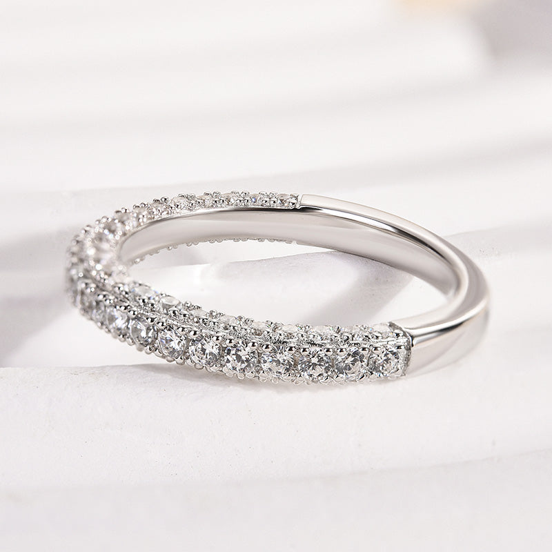 Alianza de boda con diamantes simulados de 0,135 ct, plata de ley con doble baño de oro