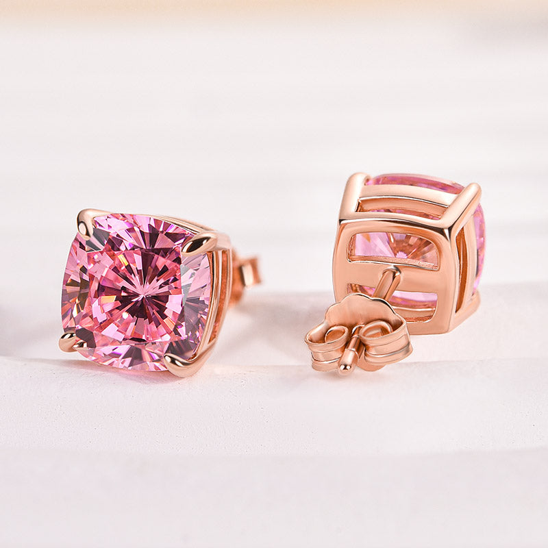 1.5 Carat Cushion Cut Morganite Pink Earrings