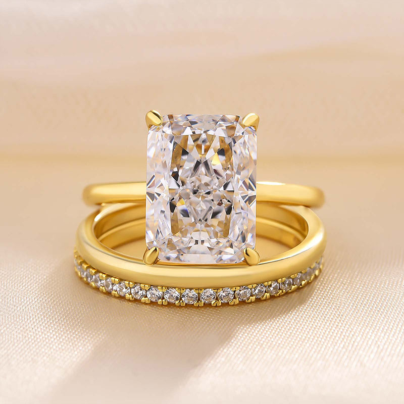 4.5Ct Radiant Cut Simulated Diamond Ring Set - 925 Silver Gold Plated