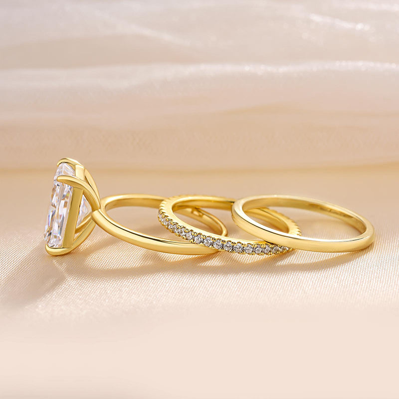 4.5Ct Radiant Cut Simulated Diamond Ring Set - 925 Silver Gold Plated