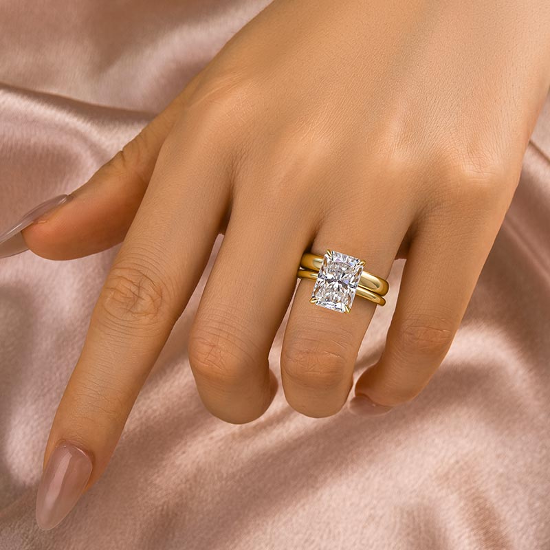 4.5Ct Radiant Moissanite Ring - 925 Silver Yellow Gold