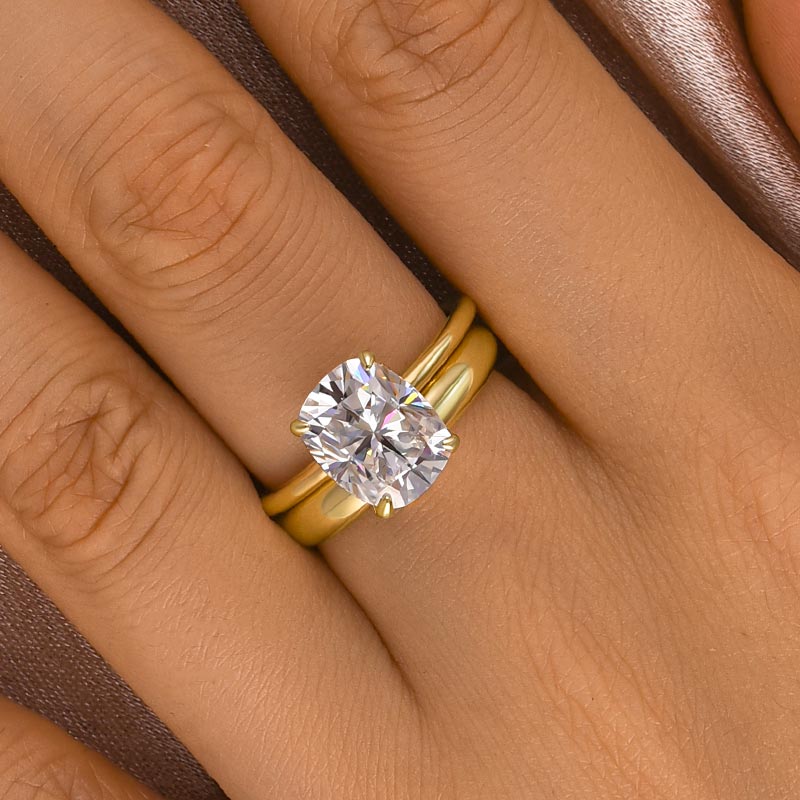4.0Ct Cushion Cut Moissanite Ring - Yellow Gold Plated 925 Silver