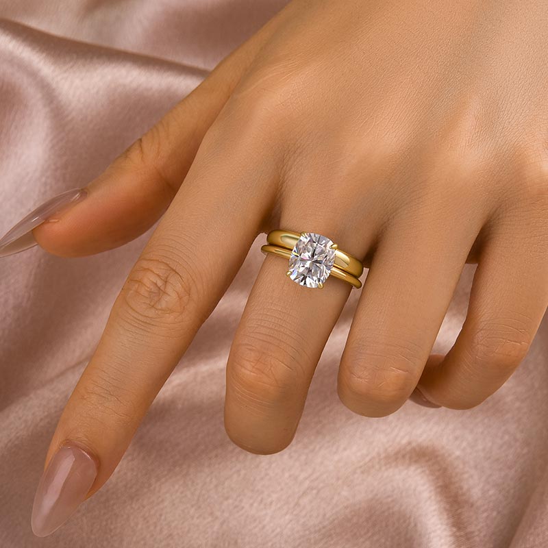 4.0Ct Cushion Cut Moissanite Ring - Yellow Gold Plated 925 Silver