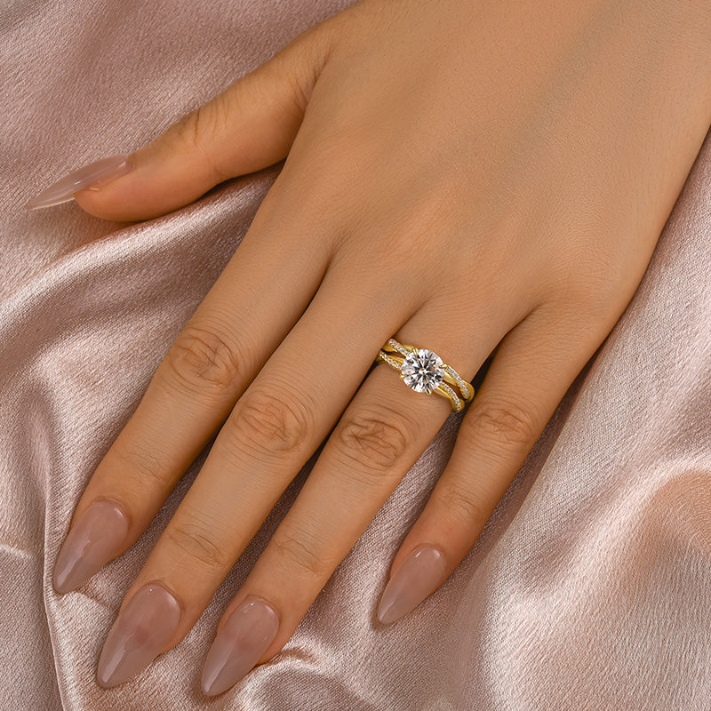 2.0Ct Round Moissanite Wedding Ring Set – 925 Silver White/Yellow/Rose Gold