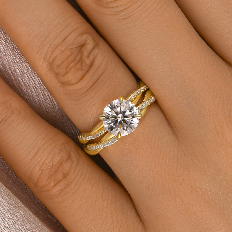 2.0Ct Round Moissanite Wedding Ring Set – 925 Silver White/Yellow/Rose Gold