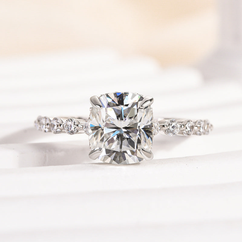 2Ct Cushion Moissanite Ring - Dual-Tone 18K Gold
