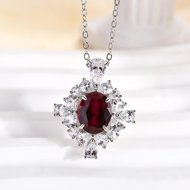 Elegant Oval Ruby Simulated Diamond Necklace for Eternal Love