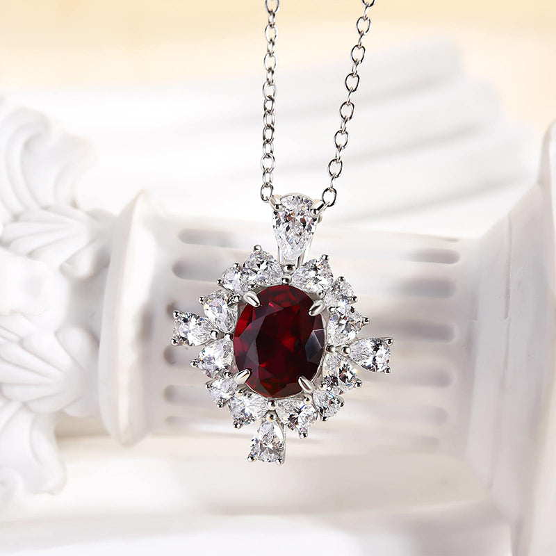 Elegant Oval Ruby Simulated Diamond Necklace for Eternal Love