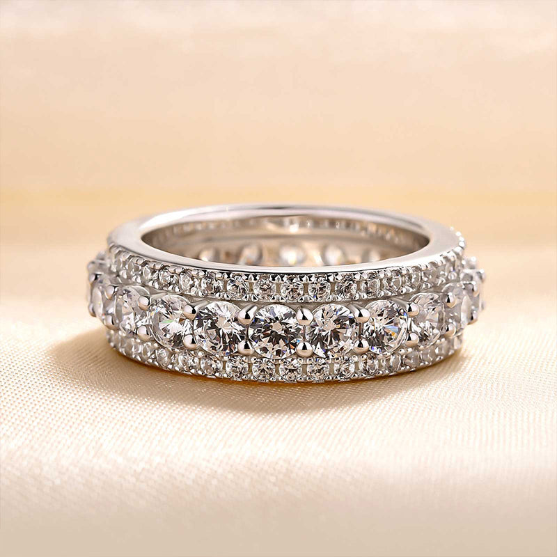 2.0Ct Triple Row Sona Diamond Wedding Band, Silver Plated Sterling Silver