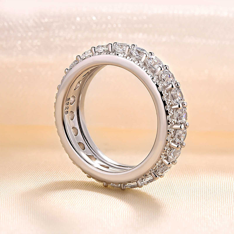 2.0Ct Triple Row Sona Diamond Wedding Band, Silver Plated Sterling Silver