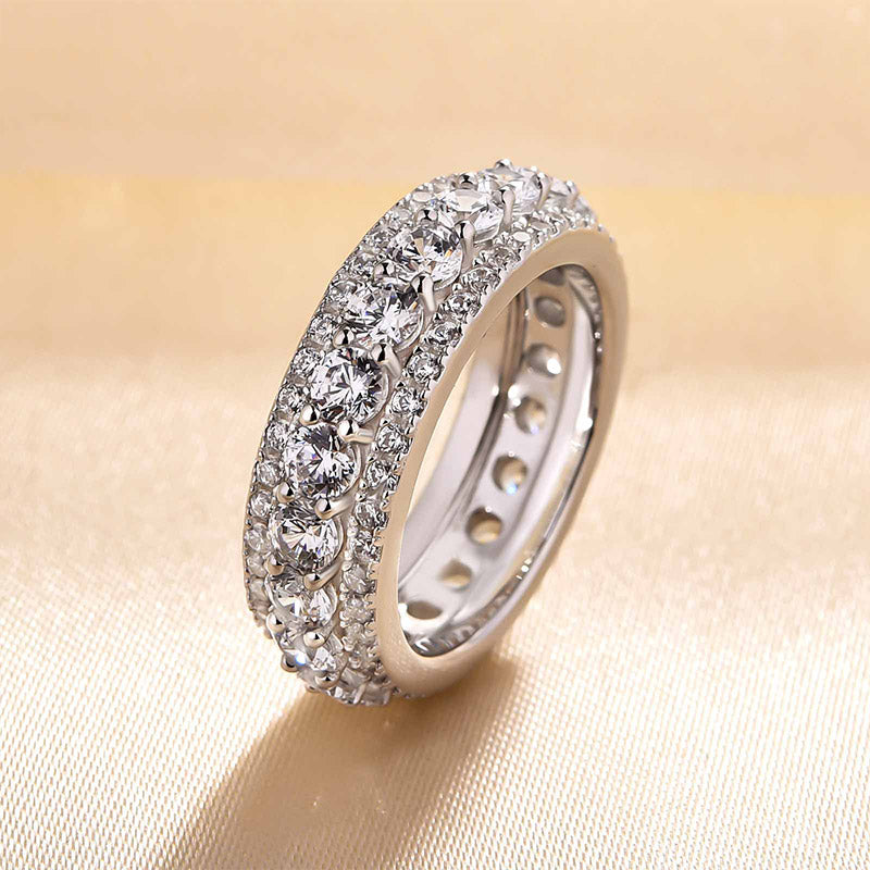 2.0Ct Triple Row Sona Diamond Wedding Band, Silver Plated Sterling Silver