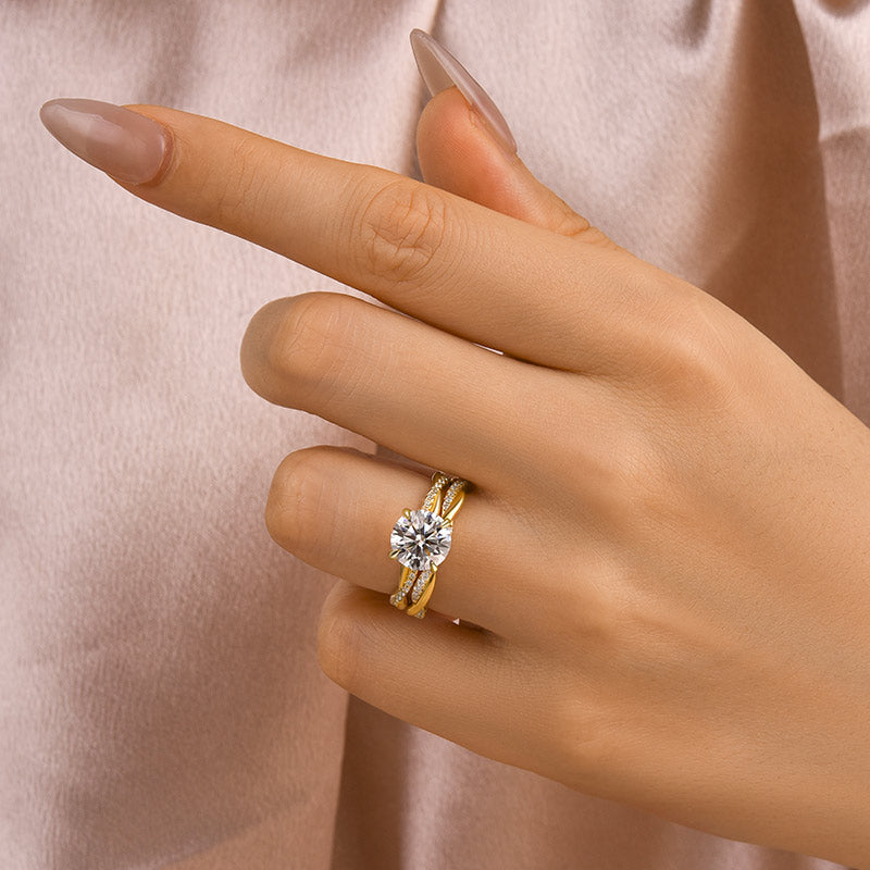 2.0Ct Round Moissanite Wedding Ring Set – 925 Silver White/Yellow/Rose Gold
