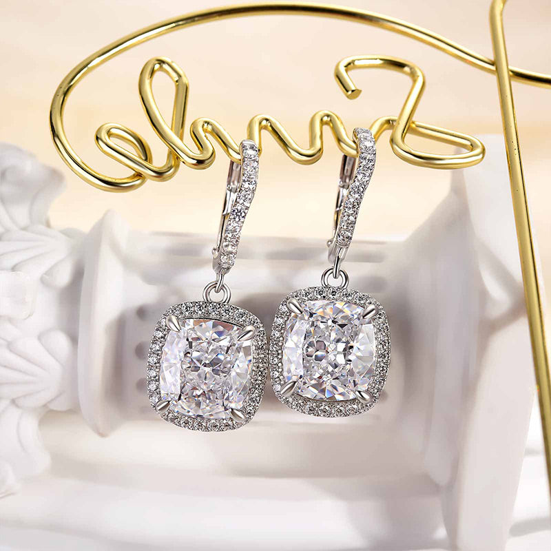 Luxurious Cushion-Cut Simulated Diamond Earrings