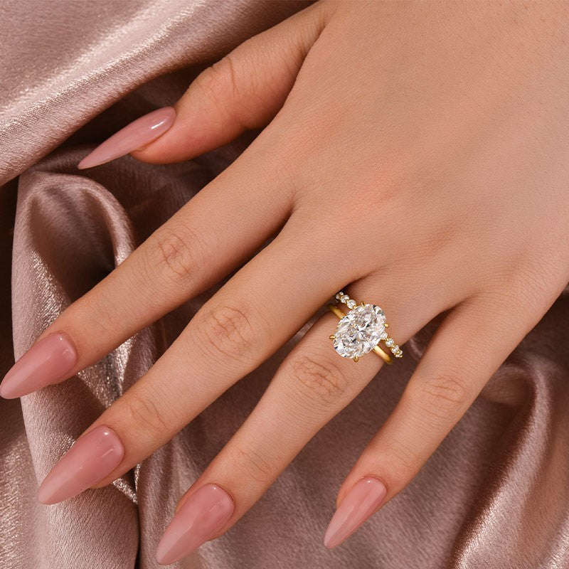 55 Carat Oval Moissanite Ring Set 925 Silver 18K Yellow Gold