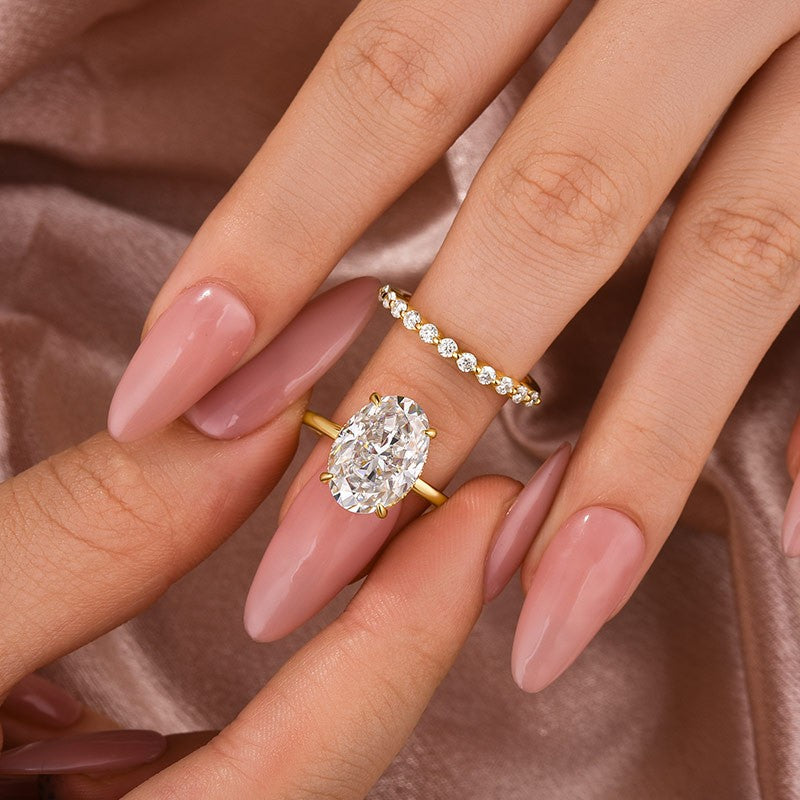 55 Carat Oval Moissanite Ring Set 925 Silver 18K Yellow Gold
