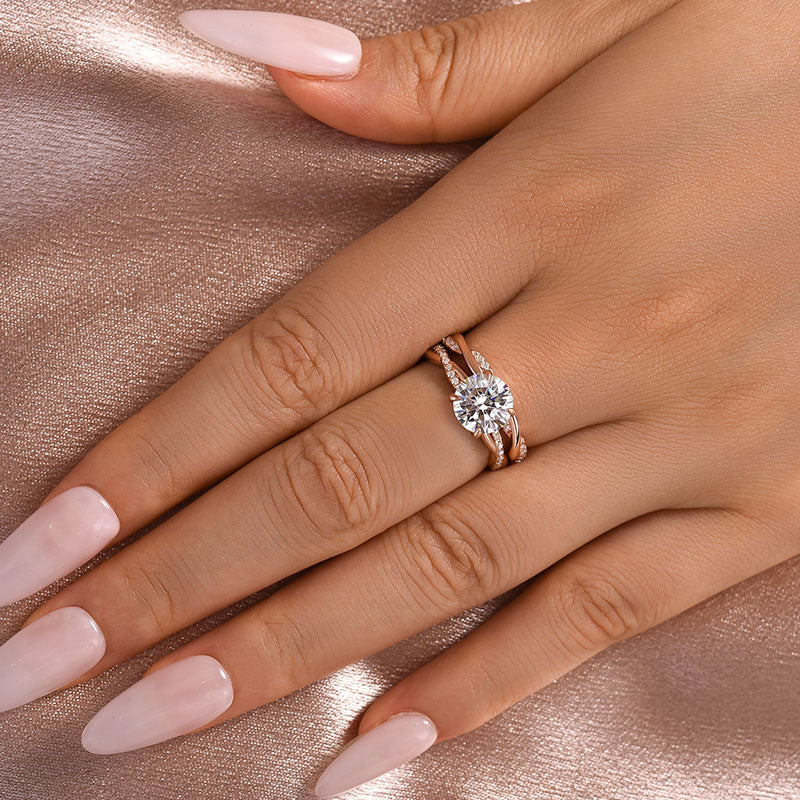 2.0Ct Round Moissanite Wedding Ring Set – 925 Silver White/Yellow/Rose Gold
