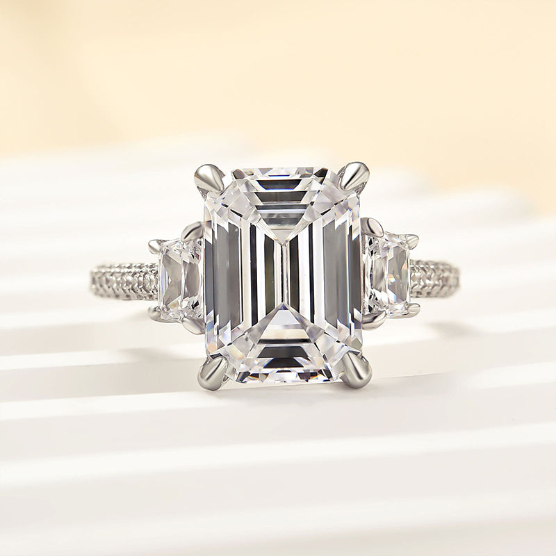4.5ct Emerald Cut Trio Ring - White/Yellow Gold