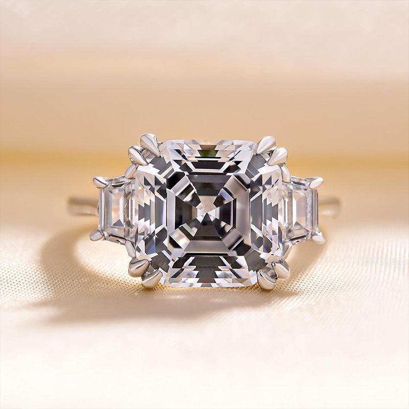 Exclusive Asscher Cut Three Stone Diamond Ring