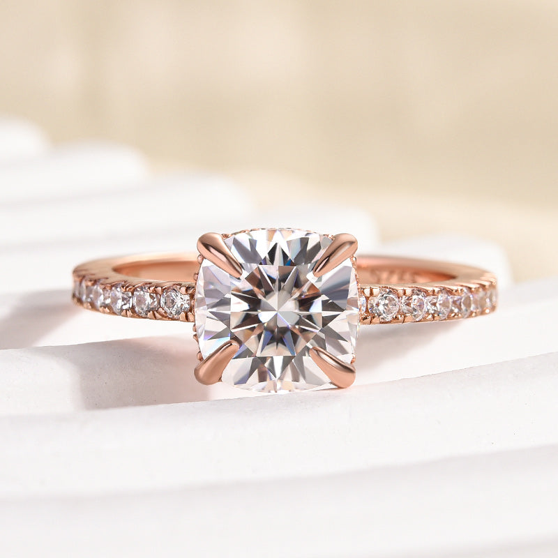 2.0Ct Cushion Moissanite Ring - 925 Silver Tri-Color Gold